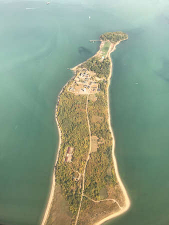 Birdâs eye view of land and ocean from the topの写真素材