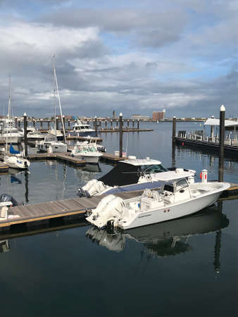 Luxurious Yachts by the Water on the Boston Harborの写真素材