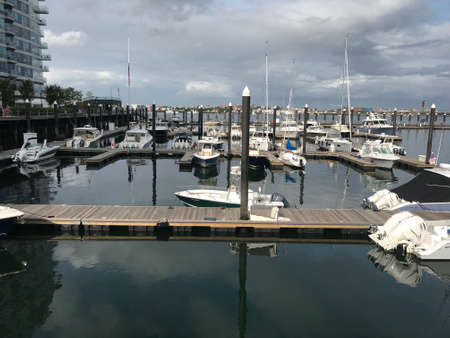 Luxurious Yachts by the Water on the Boston Harborの写真素材