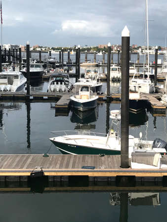 Luxurious Yachts by the Water on the Boston Harborの写真素材