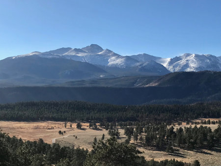 Beautiful Rocky Mountains on a Snowy Day in Denver Coloradoの写真素材
