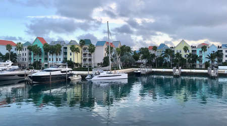 Colorful houses on the water at Nassau, Bahamasのeditorial素材