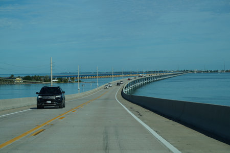 Key West Florida Cars on the Highwayのeditorial素材