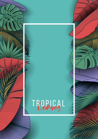 Tropical summer leaves background with jungle plantsのイラスト素材