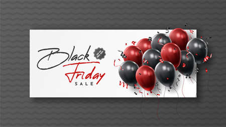 Black Friday Sale Poster with Shiny Balloons on Black and White Background. Universal vector background for poster, banners, flyers, card. vector illustrationのイラスト素材