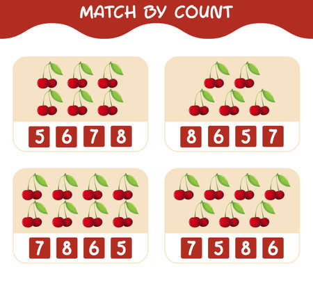 Match by count of cartoon cherrys. Match and count game. Educational game for pre shool years kids and toddlersのイラスト素材