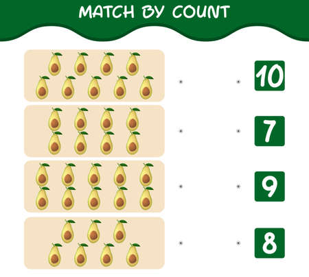 Match by count of cartoon avocados. Match and count game. Educational game for pre shool years kids and toddlersのイラスト素材