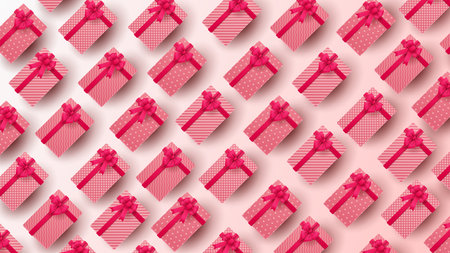 Happy Valentine's day background with heart balloon and present composition for banner, poster or...