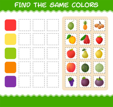 Find the same colors of fruits. Searching and Matching game. Educational game for pre shool years kids and toddlersのイラスト素材