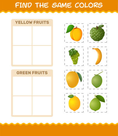 Find the same colors of fruits. Searching and Matching game. Educational game for pre shool years kids and toddlersのイラスト素材