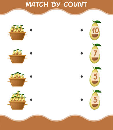 Match by count of cartoon avocado. Match and count game. Educational game for pre shool years kids and toddlersのイラスト素材