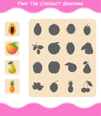 Find the correct shadows of cartoon fruits. Searching and Matching game. Educational game for pre shool years kids and toddlersのイラスト素材