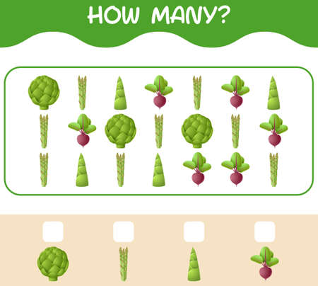 How many cartoon vegetables. Counting game. Educational game for pre shool years kids and toddlersのイラスト素材