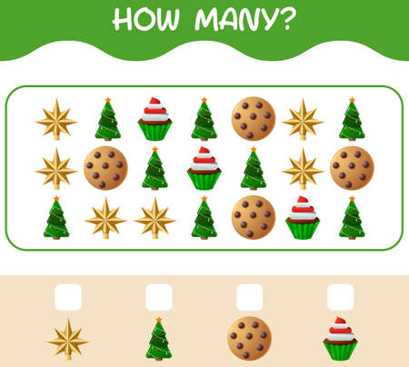 How many cartoon christmas. Counting game. Educational game for pre shool years kids and toddlersのイラスト素材