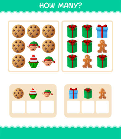 How many cartoon christmas. Counting game. Educational game for pre shool years kids and toddlersのイラスト素材