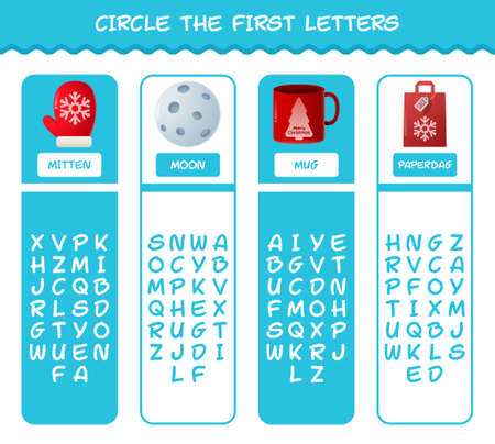 Circle the first letters of cartoon christmas. Matching game. Educational game for pre shool years kids and toddlersのイラスト素材
