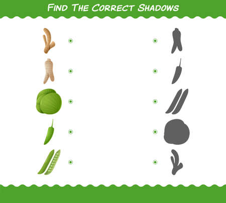 Find the correct shadows of cartoon vegetables. Searching and Matching game. Educational game for pre shool years kids and toddlersのイラスト素材
