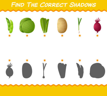 Find the correct shadows of cartoon vegetables. Searching and Matching game. Educational game for pre shool years kids and toddlersのイラスト素材