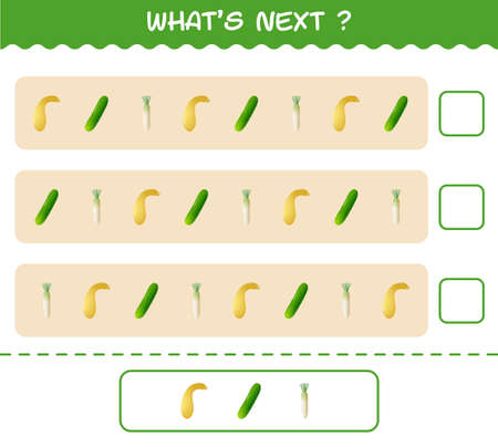 What's comes next educational game of cartoon vegetables. Find the regularity and continue the row task. Educational game for pre shool years kids and toddlersのイラスト素材