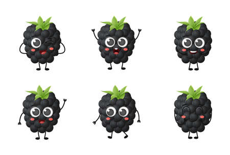 Set of cute cartoon blackberry fruit vector character set isolated on white backgroundのイラスト素材