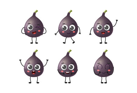 Set of cute cartoon fig fruit vector character set isolated on white backgroundのイラスト素材