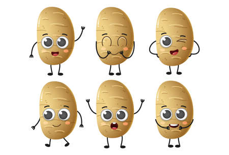 Set of cute cartoon potato vegetables vector character set isolated on white backgroundのイラスト素材