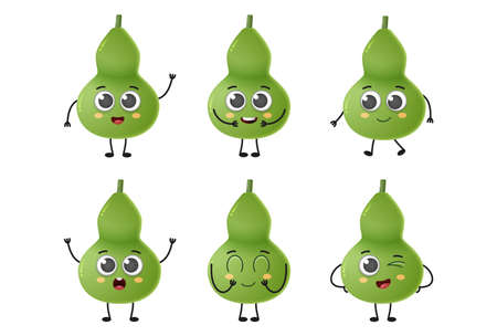 Set of cute cartoon calabash vegetables vector character set isolated on white backgroundのイラスト素材