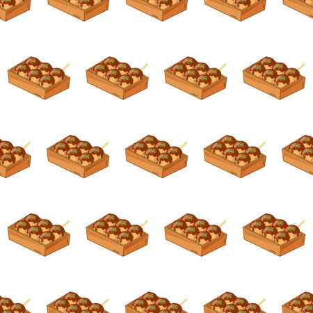 cartoon takoyaki, japanese food seamless pattern on colorful backgroundのイラスト素材