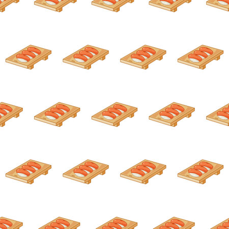 cartoon sushi-salmon, japanese food seamless pattern on colorful backgroundのイラスト素材