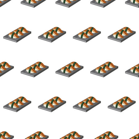 cartoon sushi-eel, japanese food seamless pattern on colorful backgroundのイラスト素材