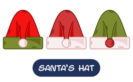 Cartoon Santa Hat Illustration. Set of Variation Colors. EPS 10 Vectorのイラスト素材