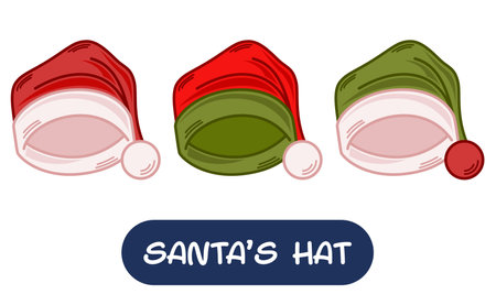 Cartoon Santa Hat Illustration. Set of Variation Colors. EPS 10 Vectorのイラスト素材