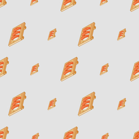 cartoon sushi-salmon, japanese food seamless pattern on colorful backgroundのイラスト素材