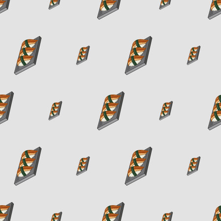 cartoon sushi-eel, japanese food seamless pattern on colorful backgroundのイラスト素材
