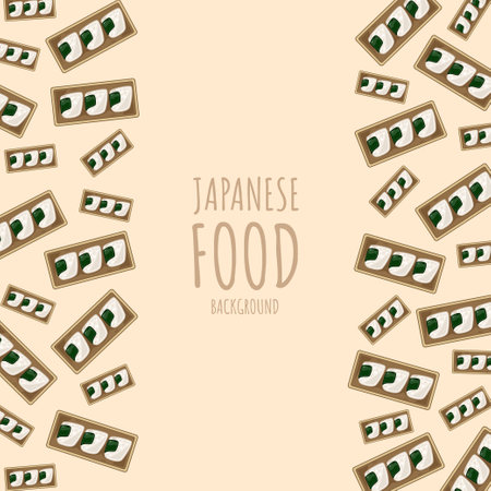 cartoon onigiri, japanese food frame border backgroundのイラスト素材