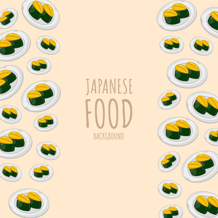 cartoon sushi-sea urchin, japanese food frame border backgroundのイラスト素材
