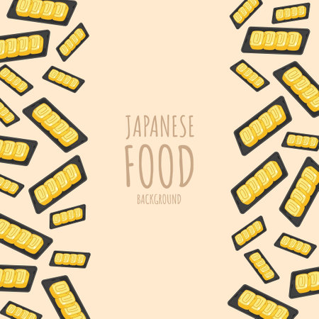 cartoon tamagoyaki, japanese food frame border backgroundのイラスト素材