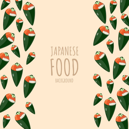 cartoon sushi temaki, japanese food frame border backgroundのイラスト素材
