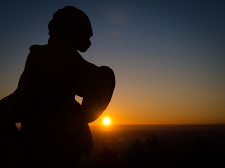 Sunset over the city of Olomouc, view from Svaty Kopecek Holly Hill, Czech Republic.の写真素材