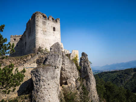 Ruins of Lietava medieval castle near Zilina town in Sulov mountains, Slovakia, Europeの写真素材