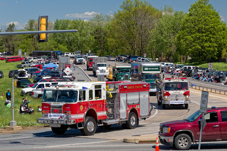 LANCASTER, PENNSYLVANIA - MAY 8, 2016: Make-A-Wish Foundation sets a new Guinness World Record for the largest truck convoy with 590 trucks. On the Mother's Day annual fundraiser truckers grant a Lancaster County wish ride to children with life-threateninのeditorial素材