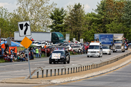 LANCASTER PA - MAY 14 2017: Make-A-Wish Foundation sets a new record for the largest truck convoy. On the Mother's Day annual fundraiser truckers grant a Lancaster County wish ride to children with life-threatening illnesses.のeditorial素材