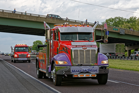 LANCASTER PA - MAY 14 2017: Make-A-Wish Foundation sets a new record for the largest truck convoy. On the Mother's Day annual fundraiser truckers grant a Lancaster County wish ride to children with life-threatening illnesses.のeditorial素材