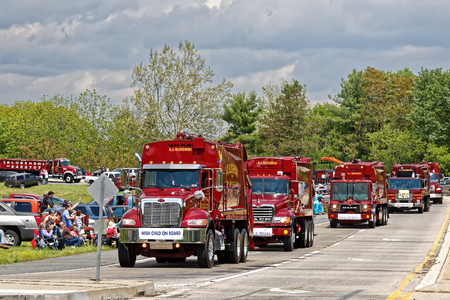 LANCASTER PA - MAY 14 2017: Make-A-Wish Foundation sets a new record for the largest truck convoy. On the Mother's Day annual fundraiser truckers grant a Lancaster County wish ride to children with life-threatening illnesses.のeditorial素材