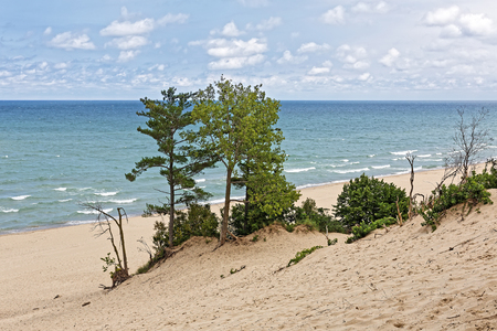 Indiana Dunes National Lakeshore is a National Park on Lake Michigan's south shore. The sand dunes make this beach a popular tourist attraction in Indiana, USA.の写真素材