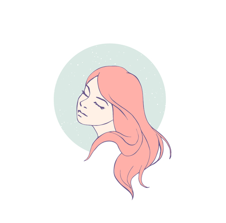 Girl with long hair hand drawn illustration print design woman prettyのイラスト素材