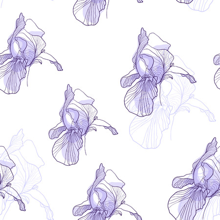 Iris flower graphic pattern violet on white background vector seamless designのイラスト素材