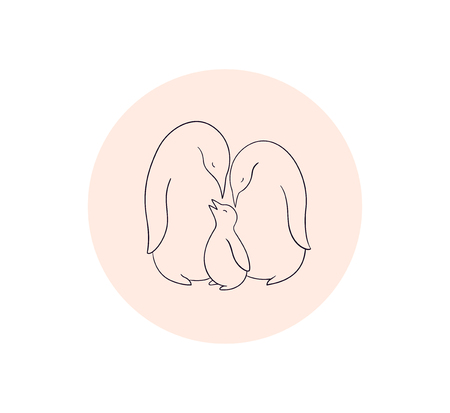 Penguin family cute line logo vector icon isolatedのイラスト素材