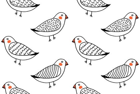 Handdrawn funny cute birds pattern vector seamlessのイラスト素材