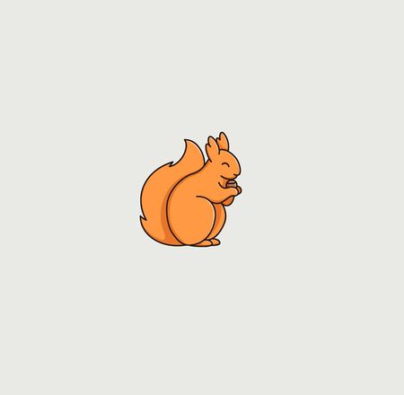 Happy squirrel holding a nut logo design illustrationのイラスト素材